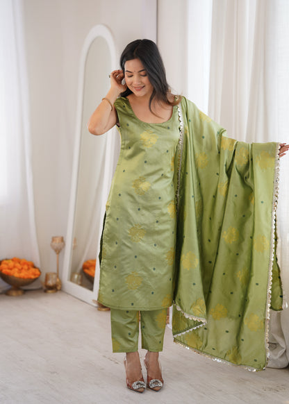 Light Green Aura Chanderi Jacquard Suit Set