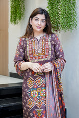 Brown Ethnic Printed Kurti Pant Dupatta Set