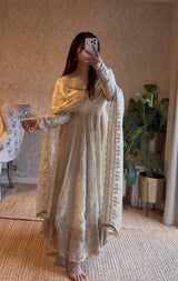 Ivory Fandy Silk Embroidered Anarkali Suit Set