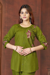 Elegant Dark Green Heavy Rayon Embroidered Co-Ord Set