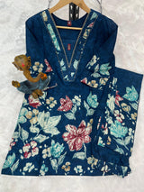 Elegant Blue Pure Cotton Floral Co-ords Set