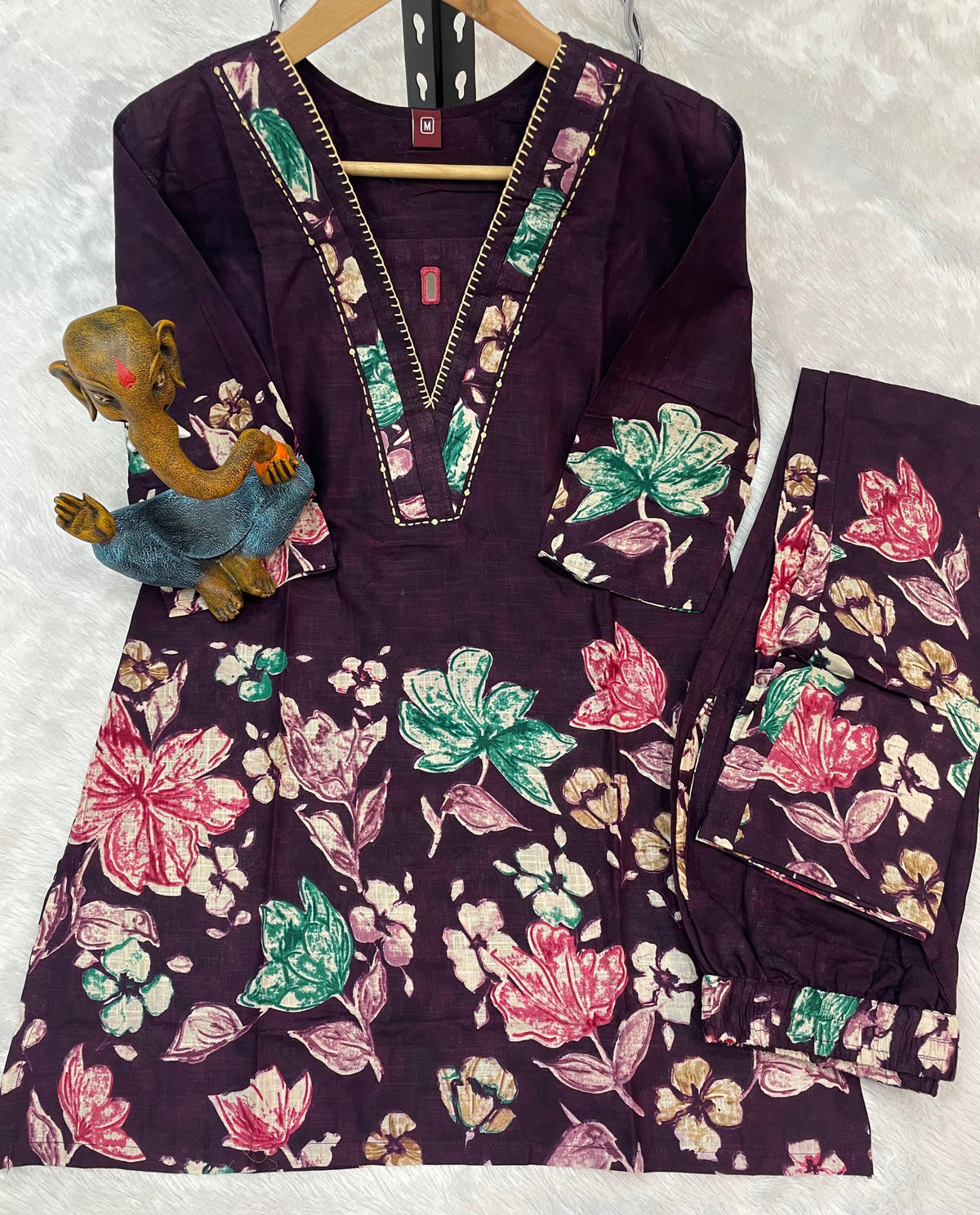 Stylish Brown Pure Cotton Floral Co-ords Set