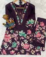 Elegant Purple Pure Cotton Floral Co-ords Set