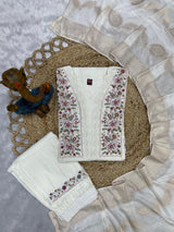 Off White Roman Silk Embroidered Kurti Pant Dupatta Set