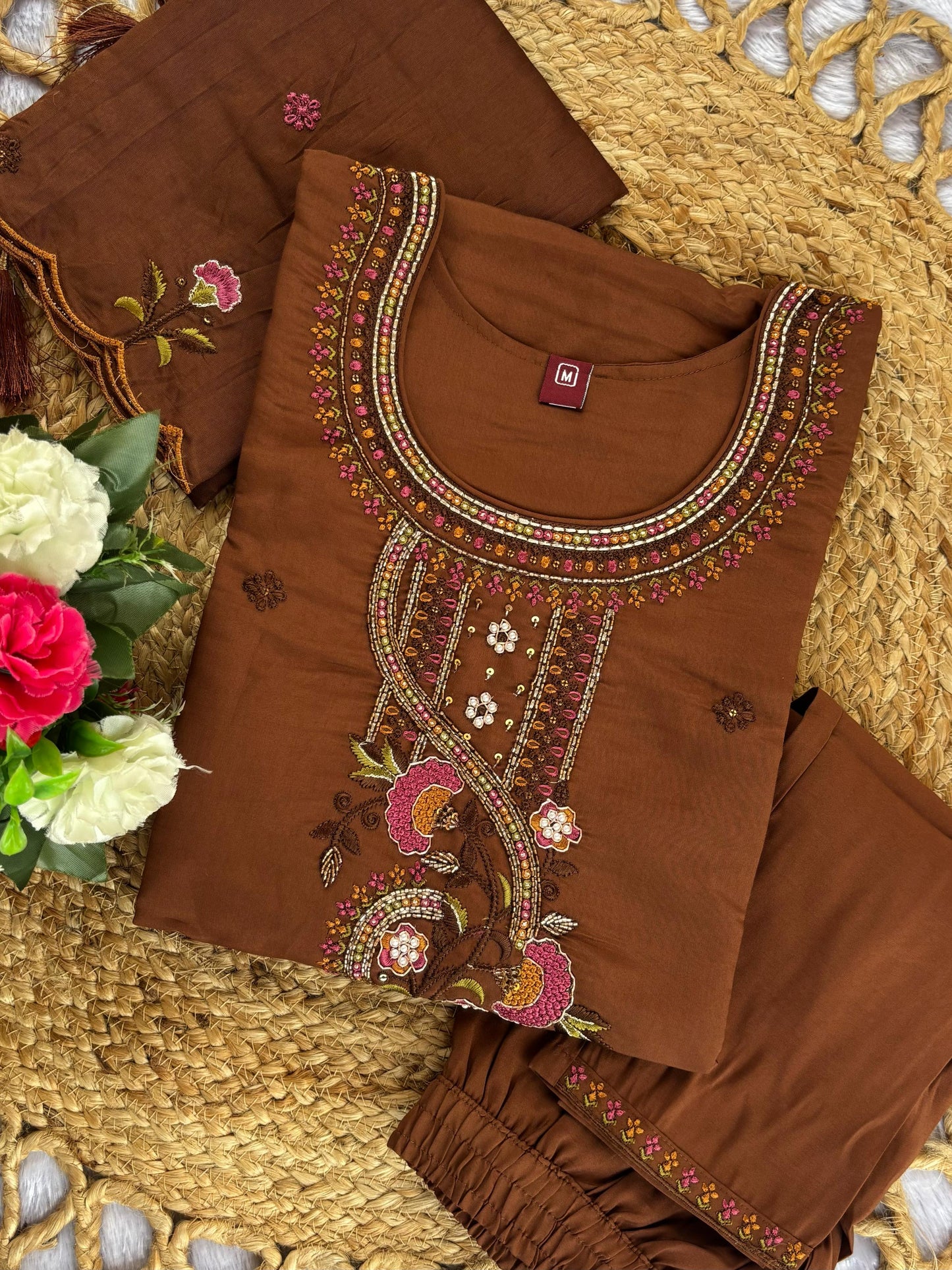 Mustard Roman Silk Kurti Pant Set