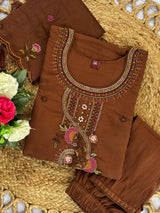 Mustard Roman Silk Kurti Pant Set