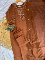 Mustard Roman Silk Kurti Pant Set