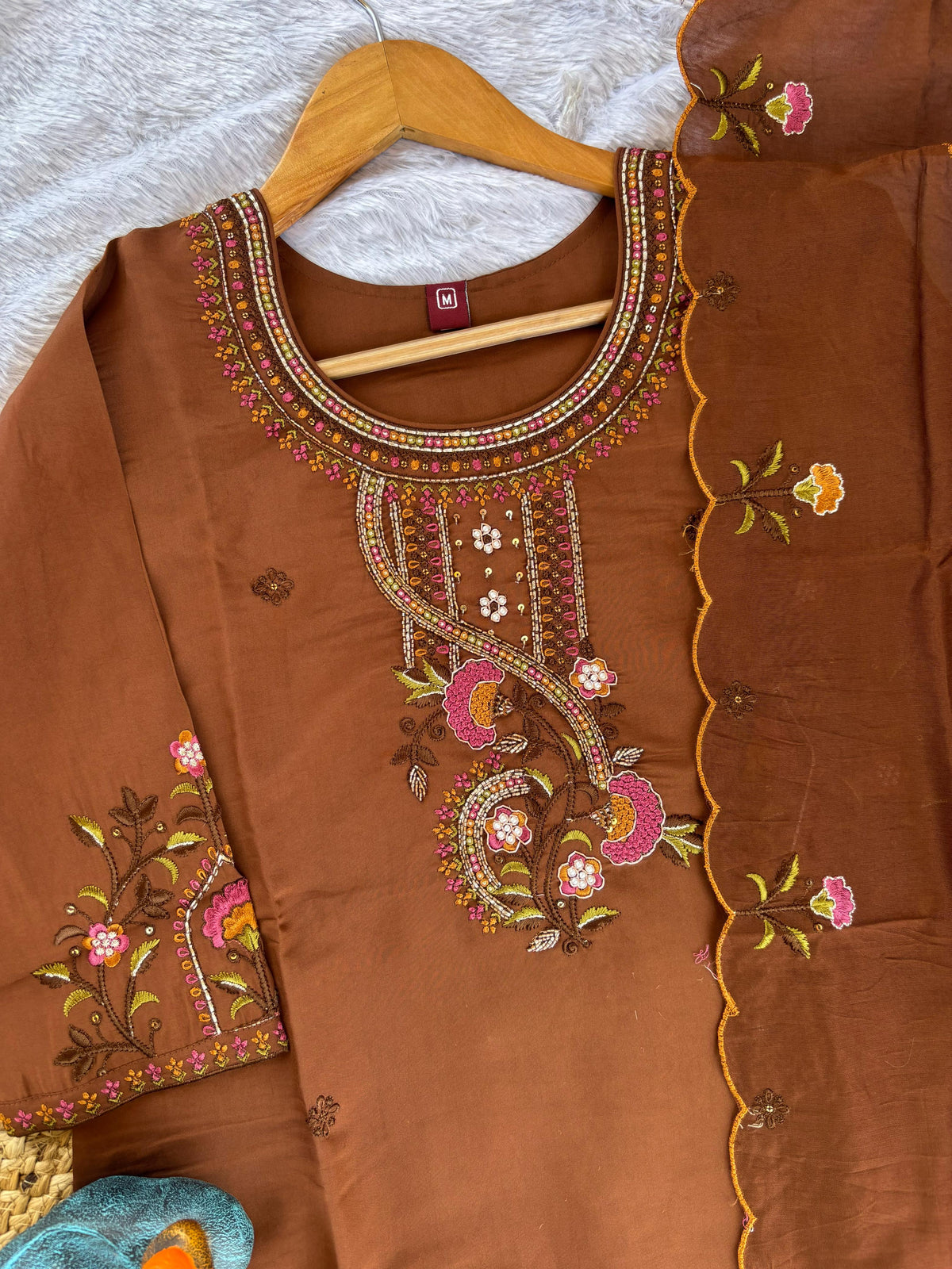 Mustard Roman Silk Kurti Pant Set