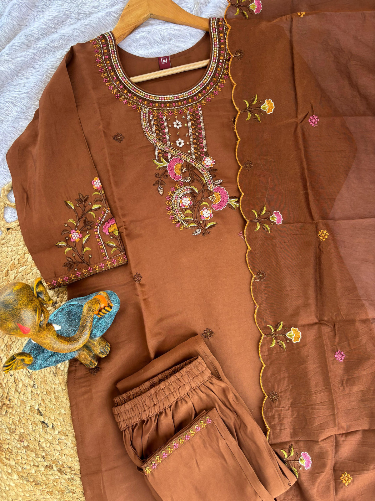 Mustard Roman Silk Kurti Pant Set
