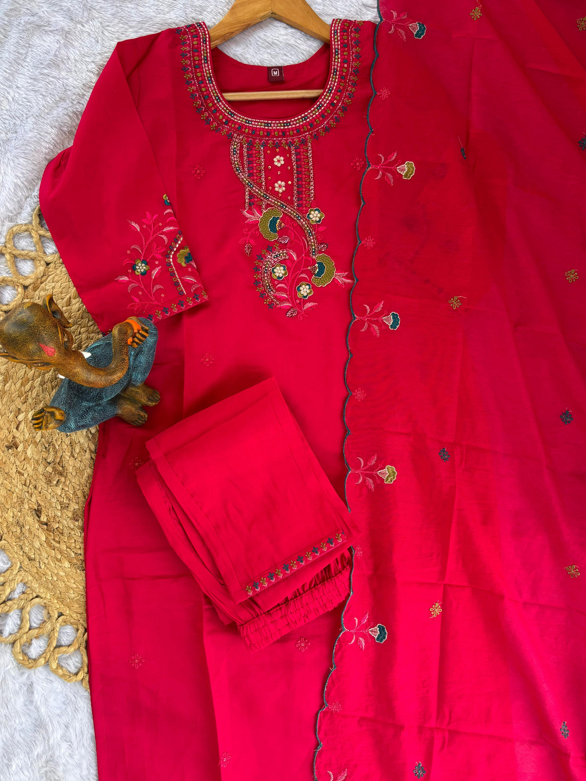 Pink Roman Silk Kurti Pant Set