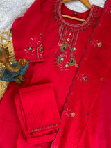 Pink Roman Silk Kurti Pant Set