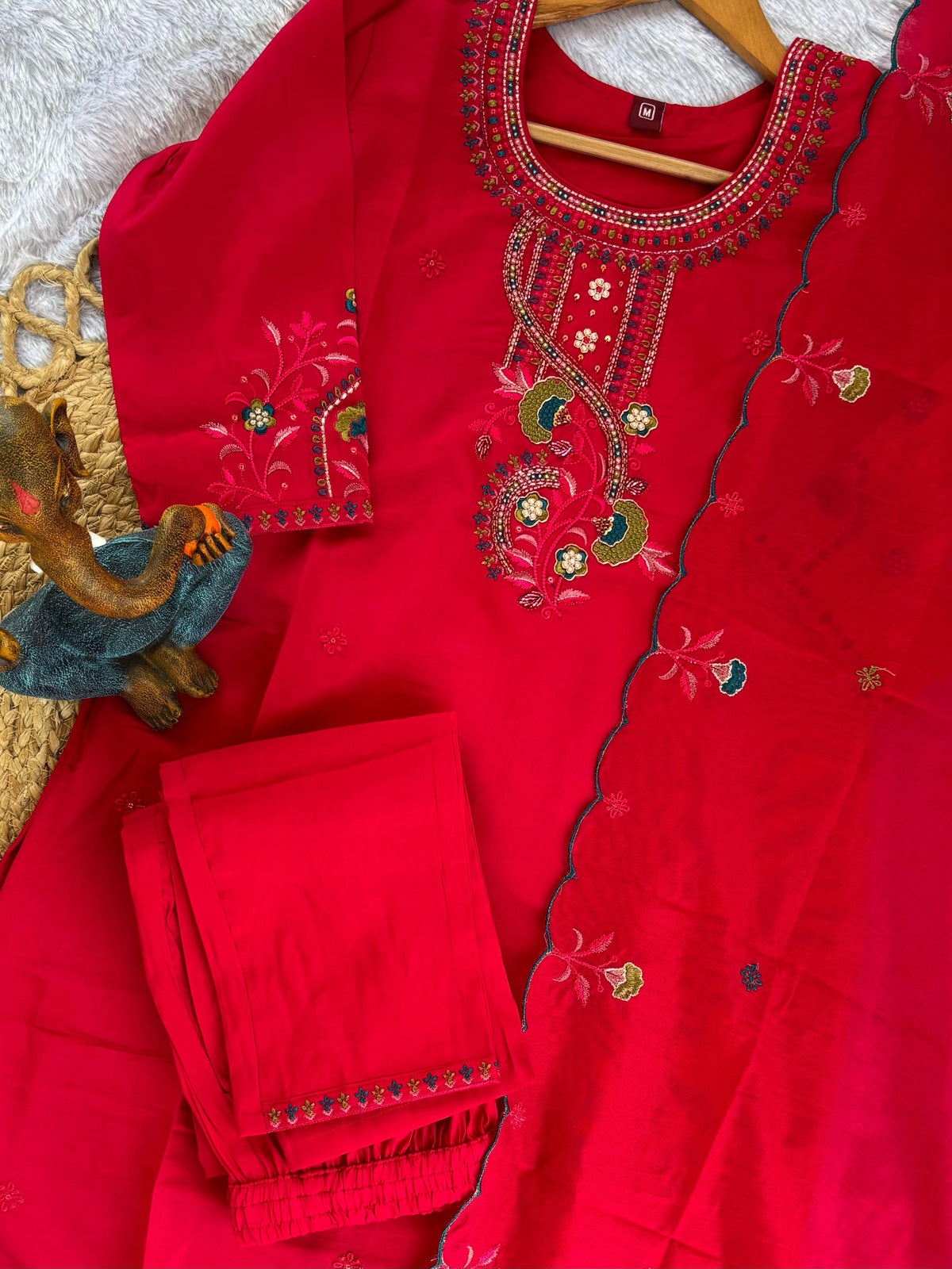 Pink Roman Silk Kurti Pant Set