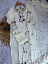 White Roman Silk Kurti Pant Set