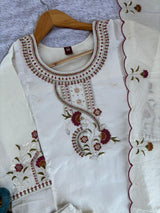 White Roman Silk Kurti Pant Set