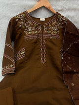 Coffee Viscose Mango Silk Anarkali Kurti Set