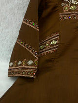 Coffee Viscose Mango Silk Anarkali Kurti Set