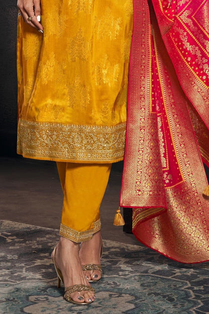 Haldi Designer Pure Banarasi Jacquard Weaving Suit Set