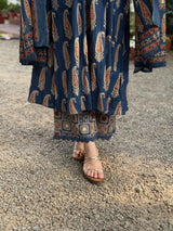 Jaipuri Cotton Navy Printed Anarkali Kurti Pant Dupatta Set