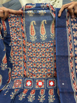 Jaipuri Cotton Navy Printed Anarkali Kurti Pant Dupatta Set