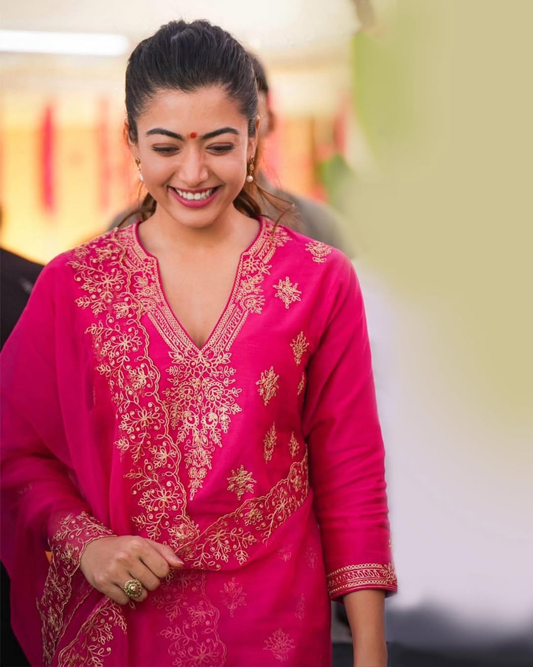 Premium Pink Embroidered Berry Silk Kurti Pant Dupatta Set