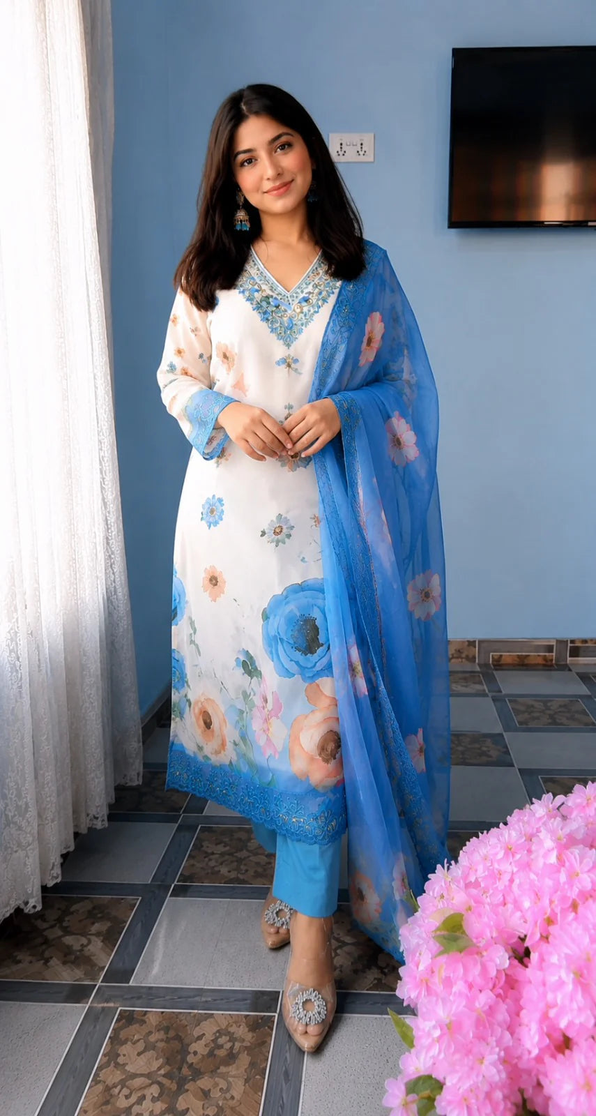 Soft Cotton Chiffon Designer 3 Piece Suit Set with Elegant Dupatta