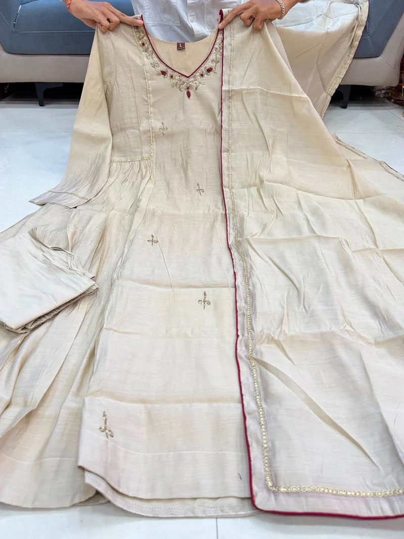 Elegant Ivory Embroidered Anarkali Suit Set