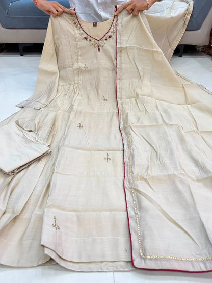 Elegant Ivory Embroidered Anarkali Suit Set