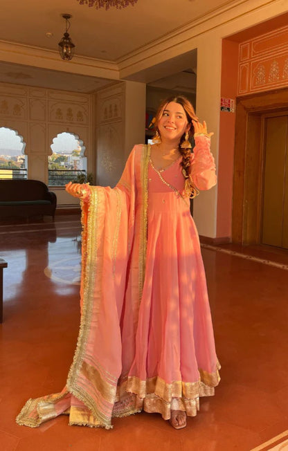 Blush Pink Georgette Anarkali Suit Set