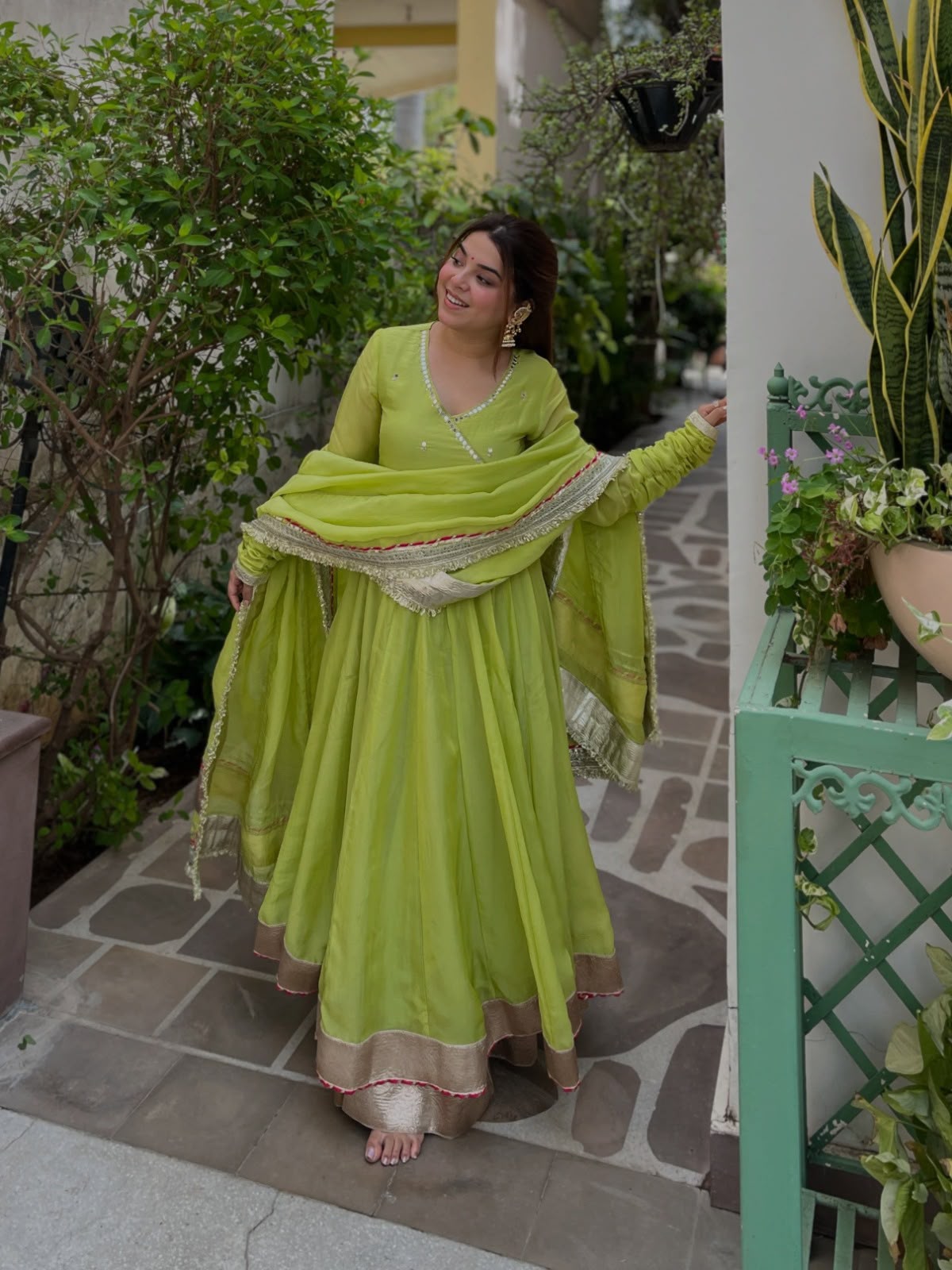 Lime Green Premium Anarkali Suit Set
