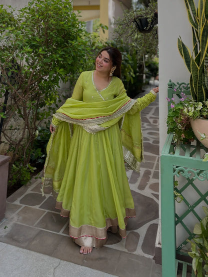 Lime Green Premium Anarkali Suit Set