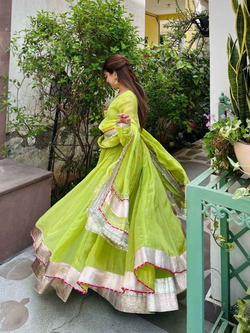 Lime Green Premium Anarkali Suit Set