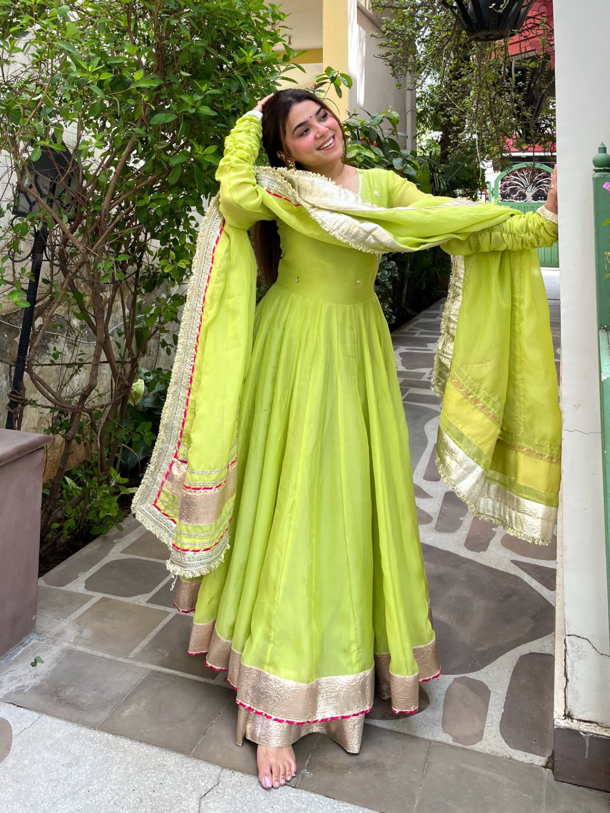 Lime Green Premium Anarkali Suit Set