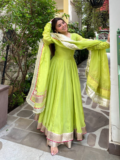 Lime Green Premium Anarkali Suit Set