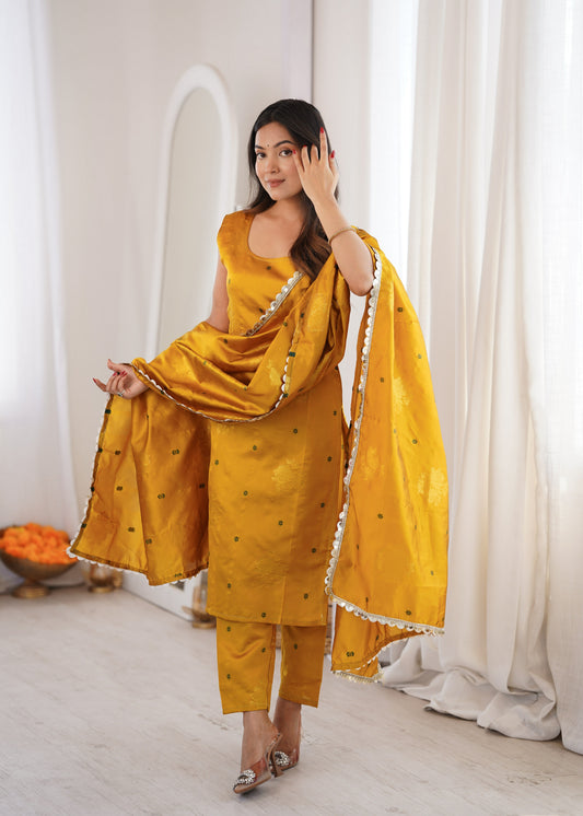 Yellow Aura Chanderi Jacquard Suit Set