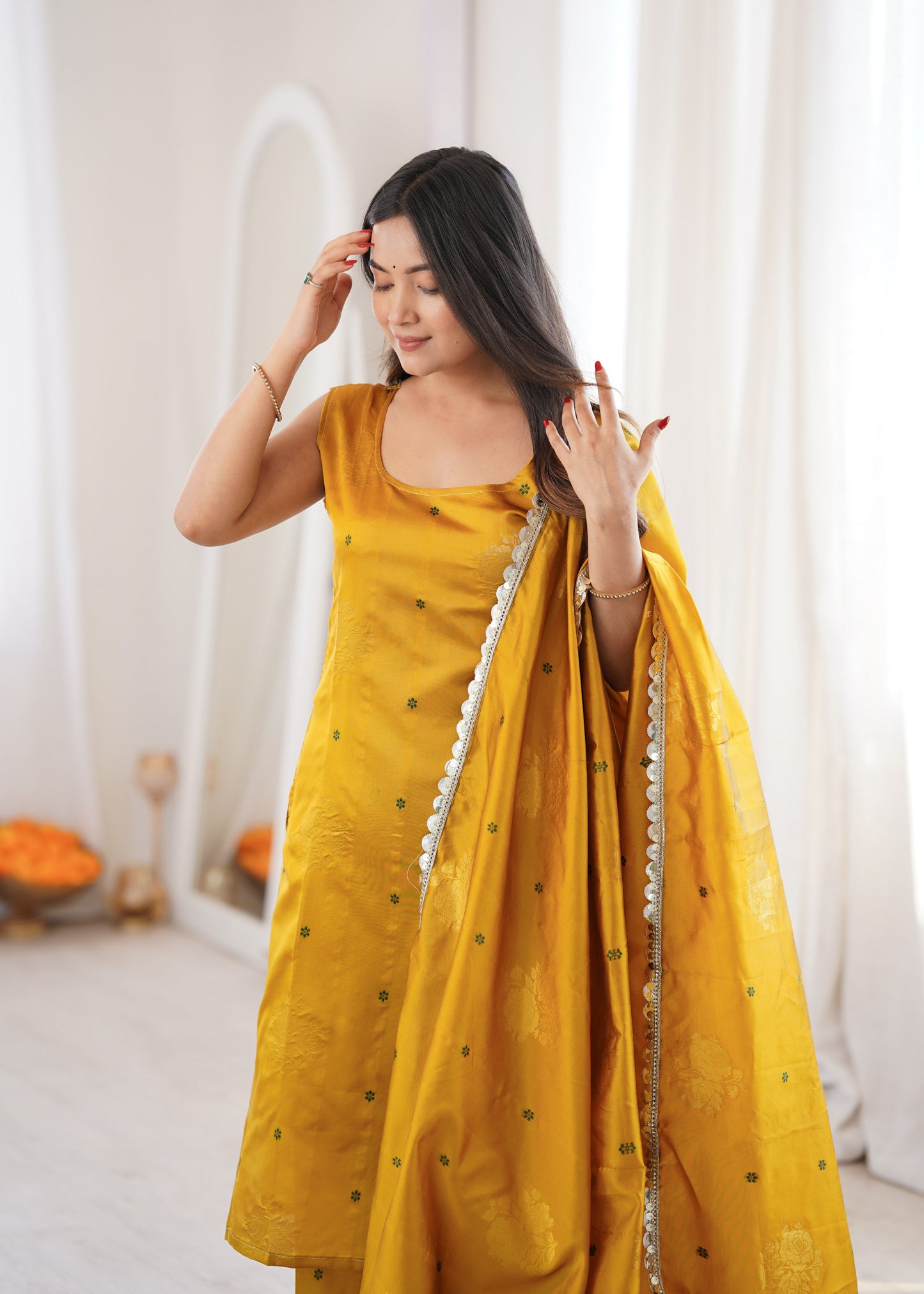 Yellow Aura Chanderi Jacquard Suit Set