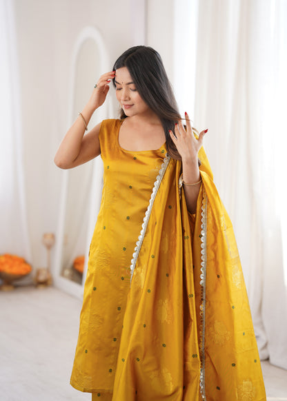Yellow Aura Chanderi Jacquard Suit Set