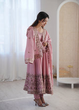 Light Pink Embroidered Roman Silk Kurta Pant Set