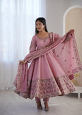 Light Pink Embroidered Roman Silk Kurta Pant Set