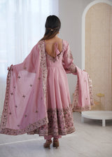 Light Pink Embroidered Roman Silk Kurta Pant Set