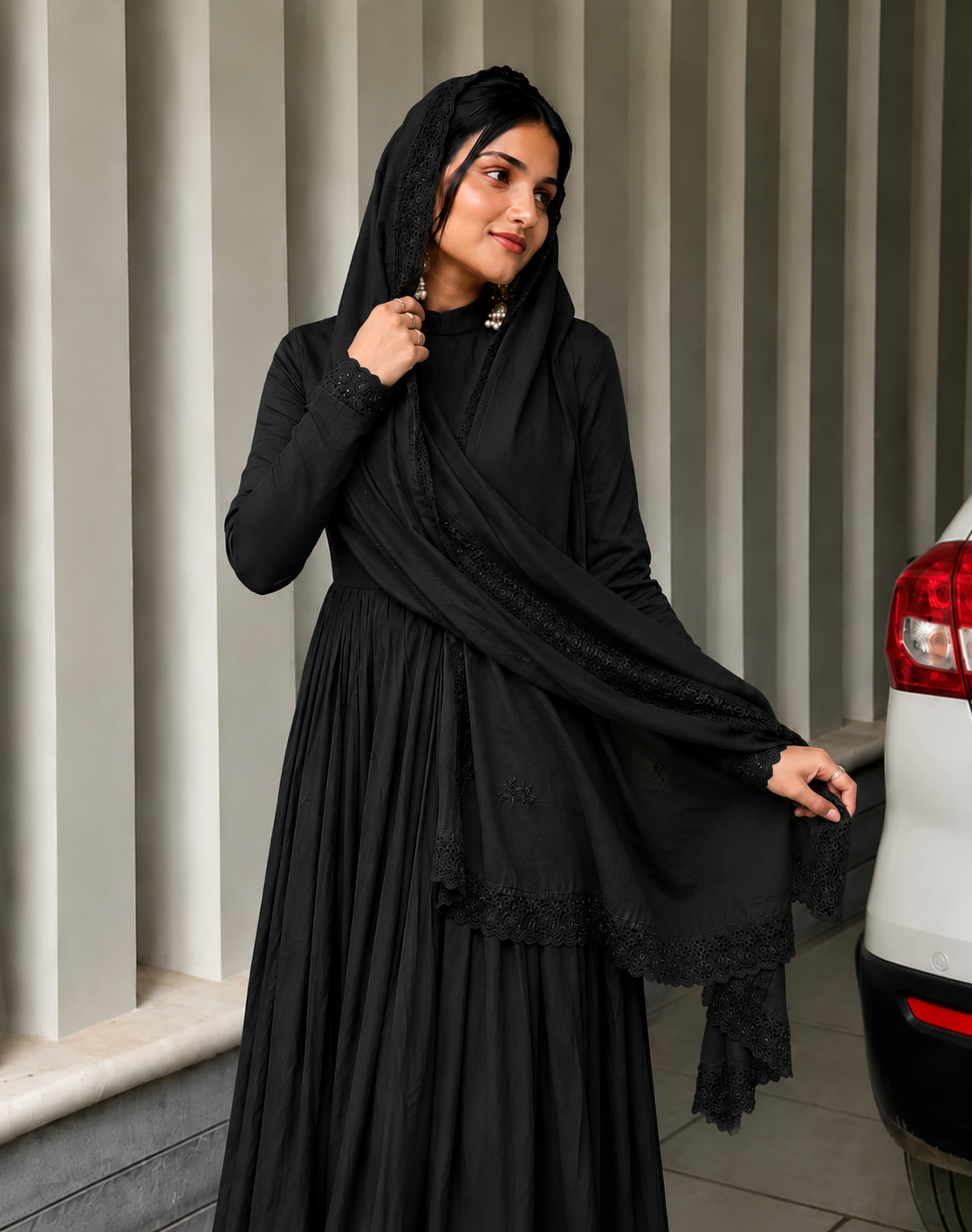 Elegant Black Cotton Anarkali Suit Set for Women
