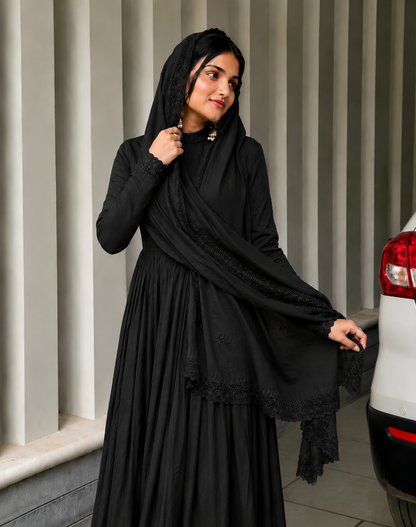 Elegant Black Cotton Anarkali Suit Set for Women