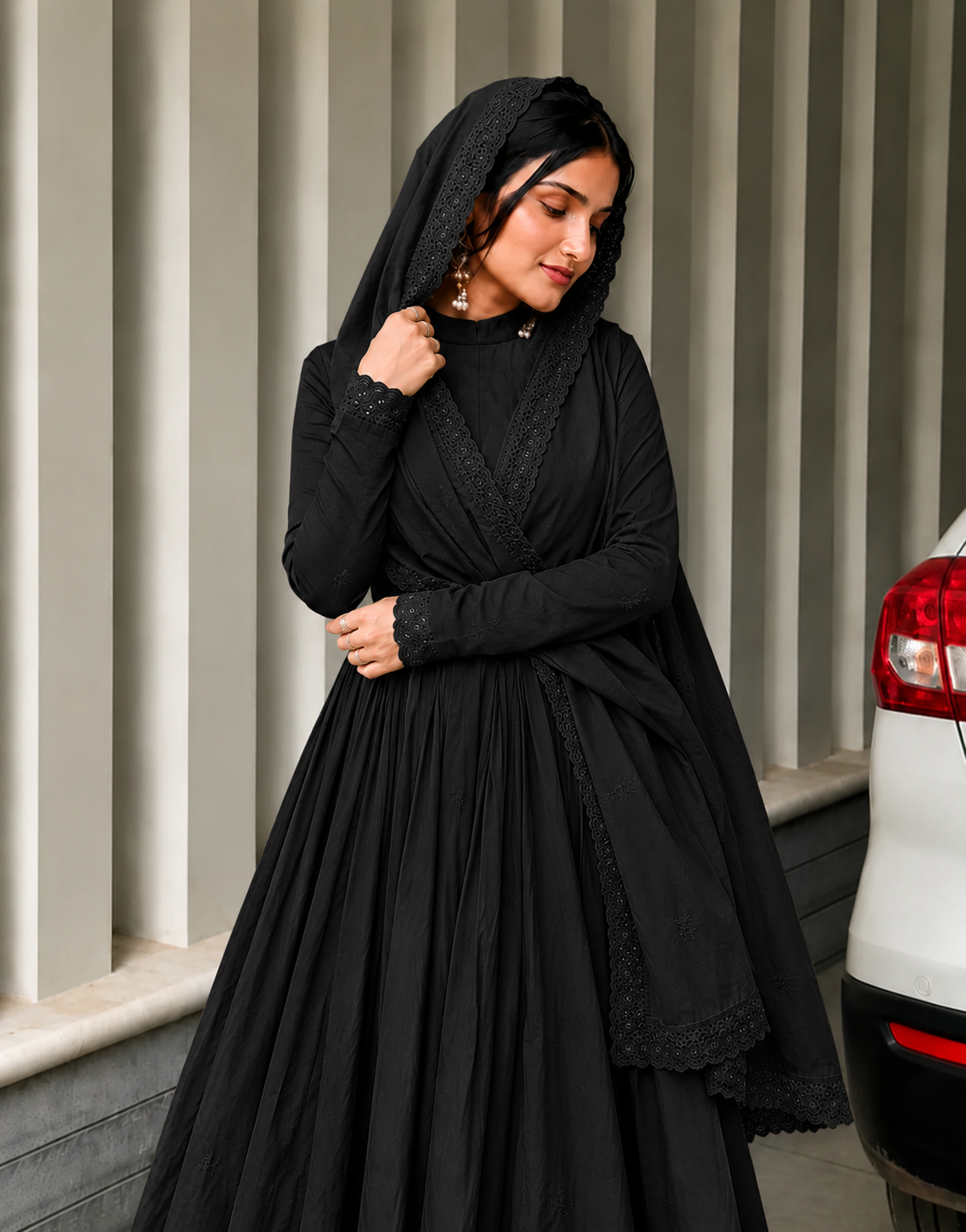 Elegant Black Cotton Anarkali Suit Set for Women