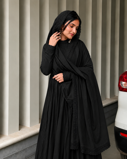 Elegant Black Cotton Anarkali Suit Set for Women