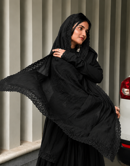 Elegant Black Cotton Anarkali Suit Set for Women