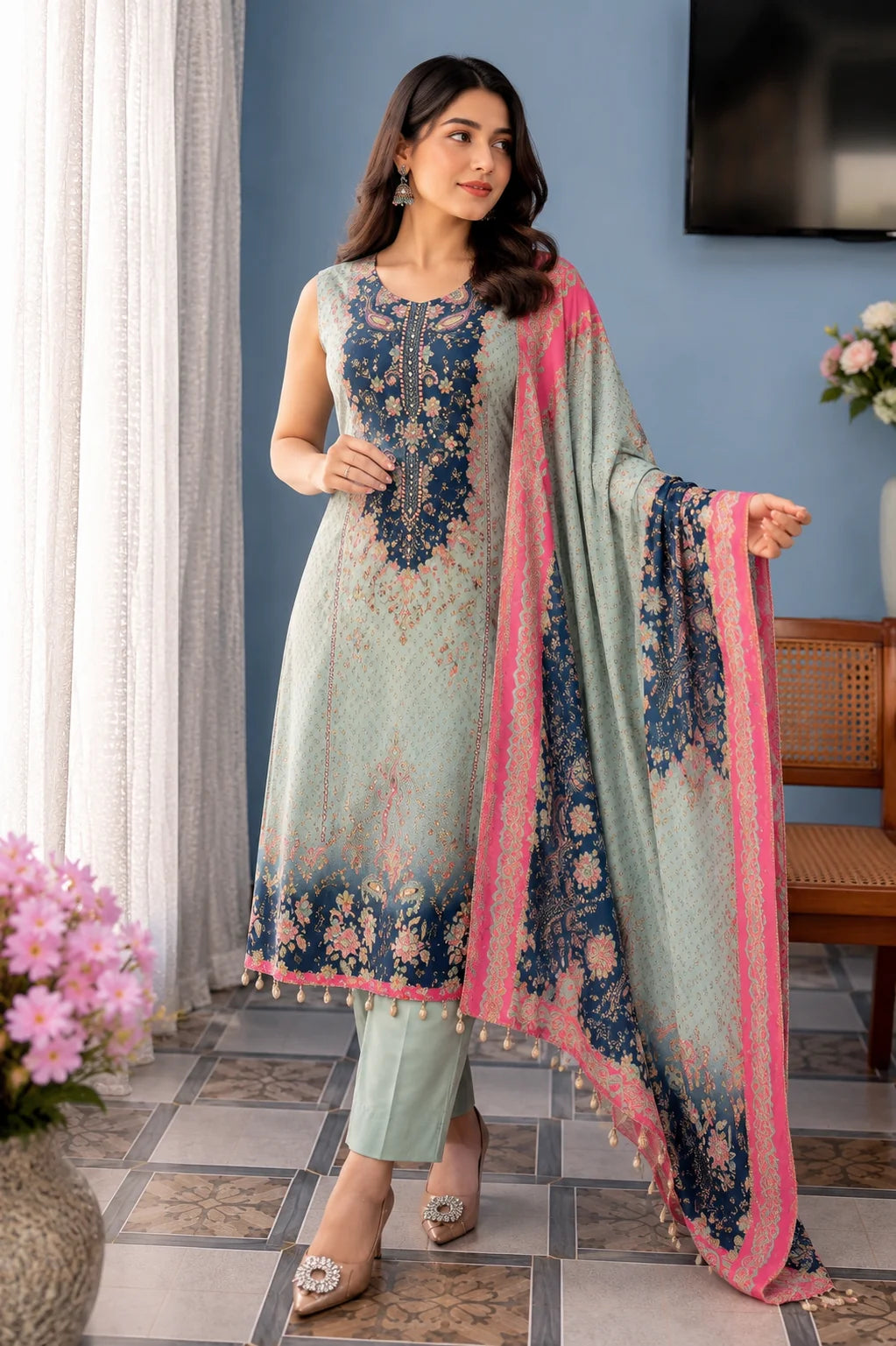 Floral Printed Straight Kurta Pant Set