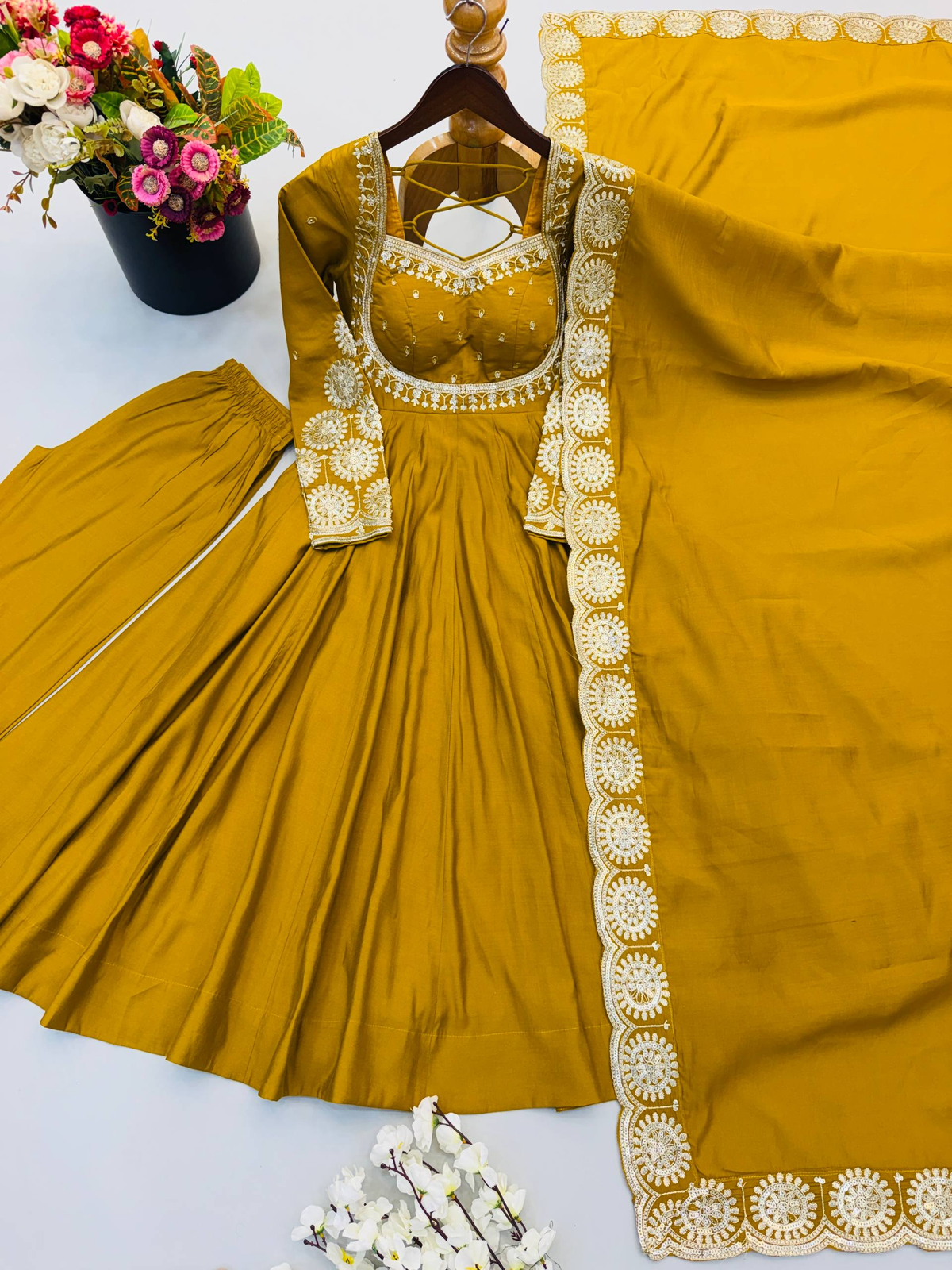 Sunshine Yellow Embroidered Anarkali Suit Set