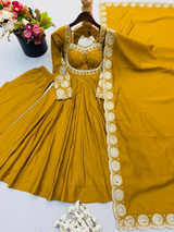 Sunshine Yellow Embroidered Anarkali Suit Set