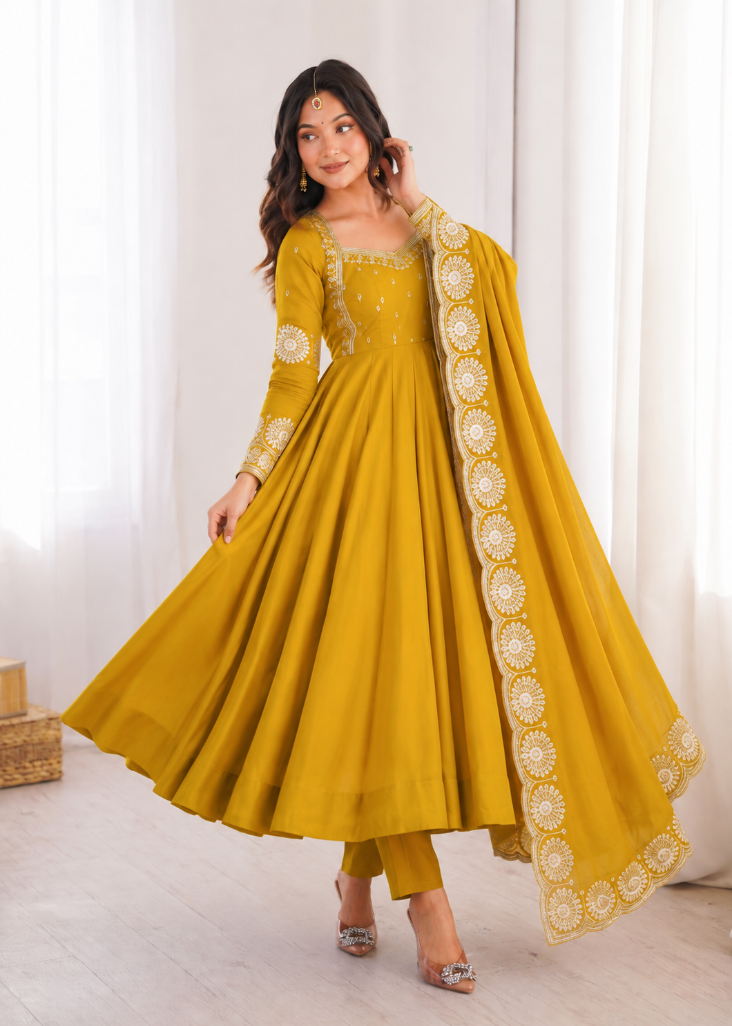 Sunshine Yellow Embroidered Anarkali Suit Set