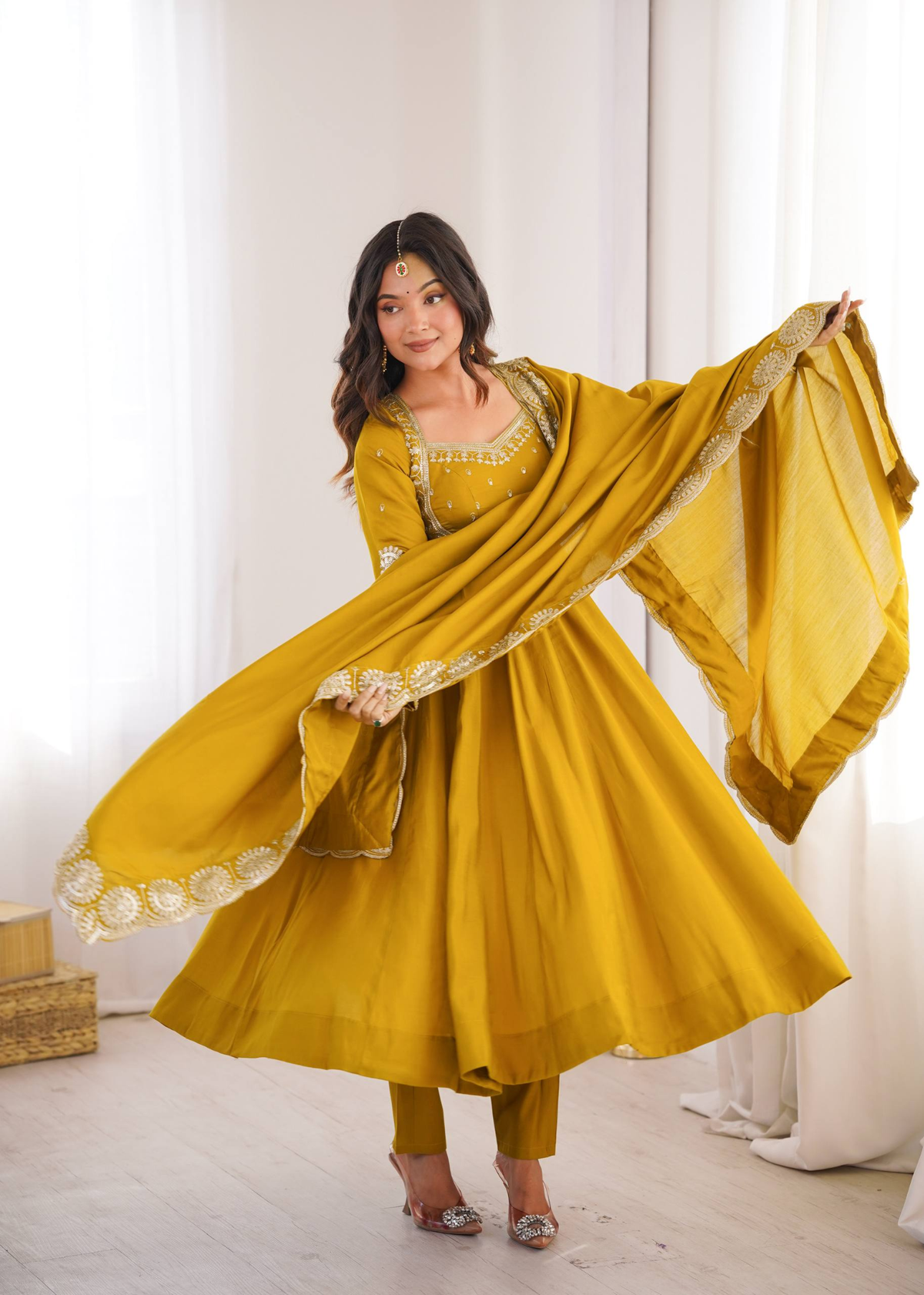 Sunshine Yellow Embroidered Anarkali Suit Set