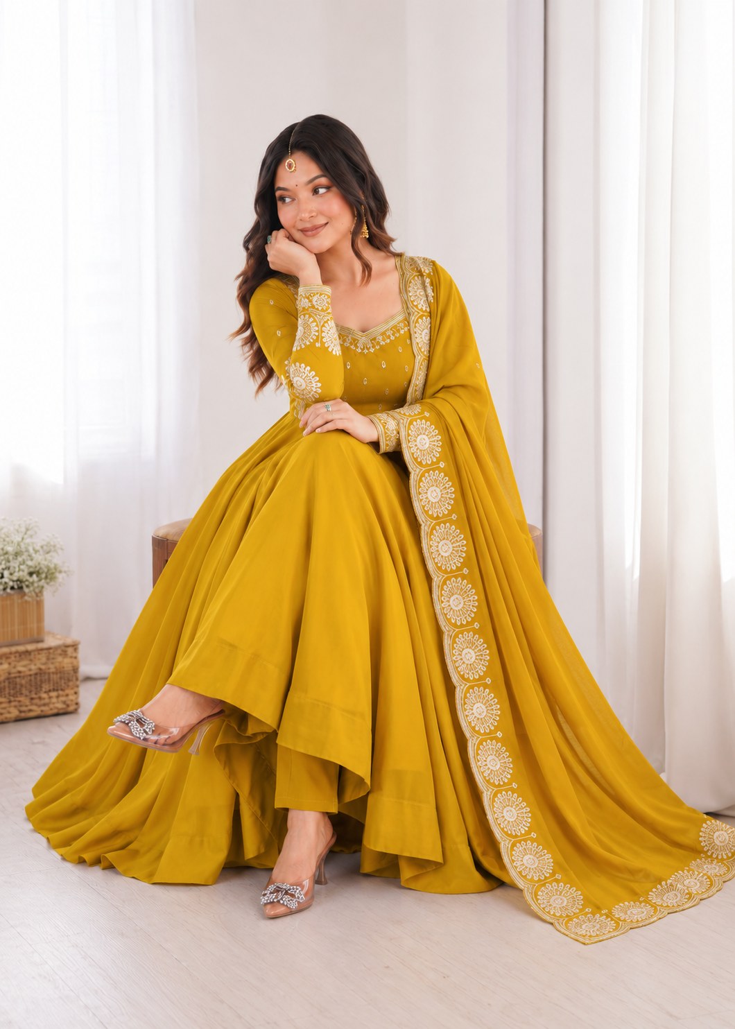 Sunshine Yellow Embroidered Anarkali Suit Set